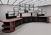 Benchmark Sit-Stand Console with 5 Monitor single row monitor arm